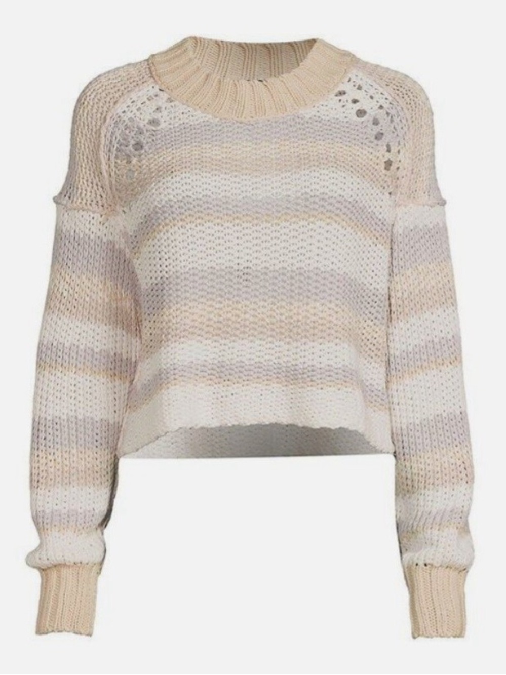 Free People Devon Striped Cropped Sweater M Distressed Chunky Knit Cottagecore